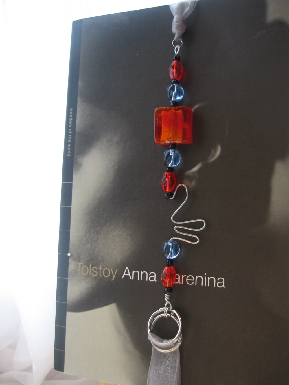 red and blue bookmark belt